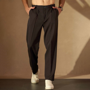 Men Baggy Fit Pleated Trousers
