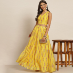 Women Chanderi Printed Lehenga & Crop Top